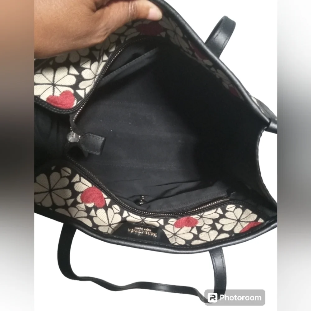 Kate Spade Italian Jacquard Canvas Heart Red Black Shoulder Tote Bag